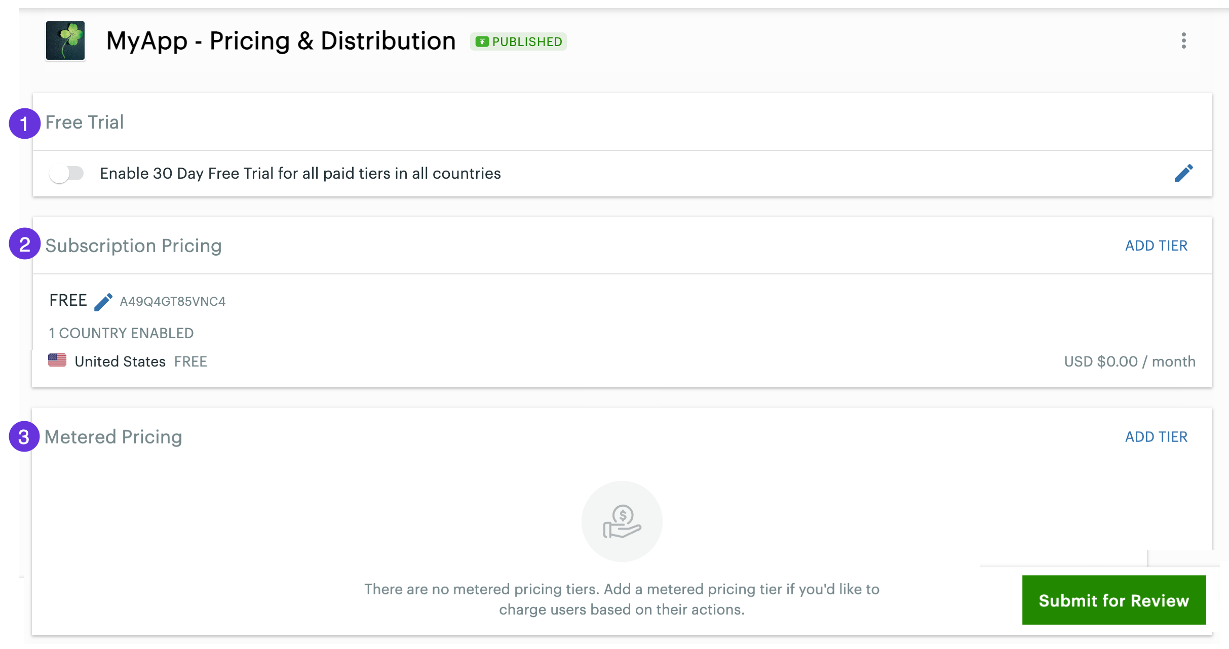 Global Developer Dashboard—Pricing & Distribution page