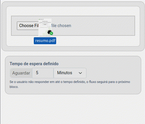 Nesse gif ilustrativo, foi configurado o envio de um pdf (resumo.pdf) e o tempo de espera para 10 minutos.