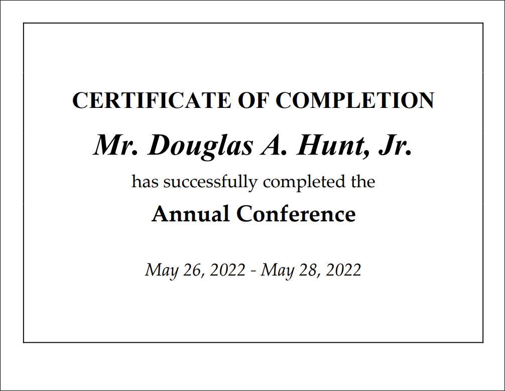 Viewing the Event Certificate report example