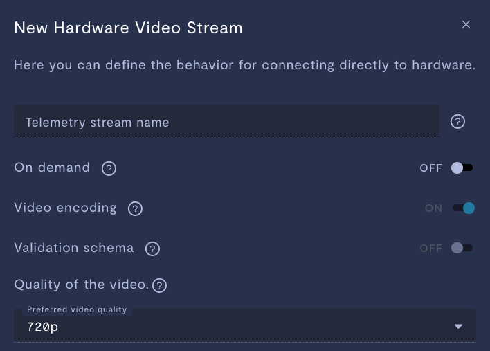 new video stream configuration window