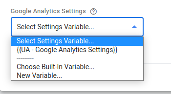 Screen capture of selecting the Google Analytics Settings variable