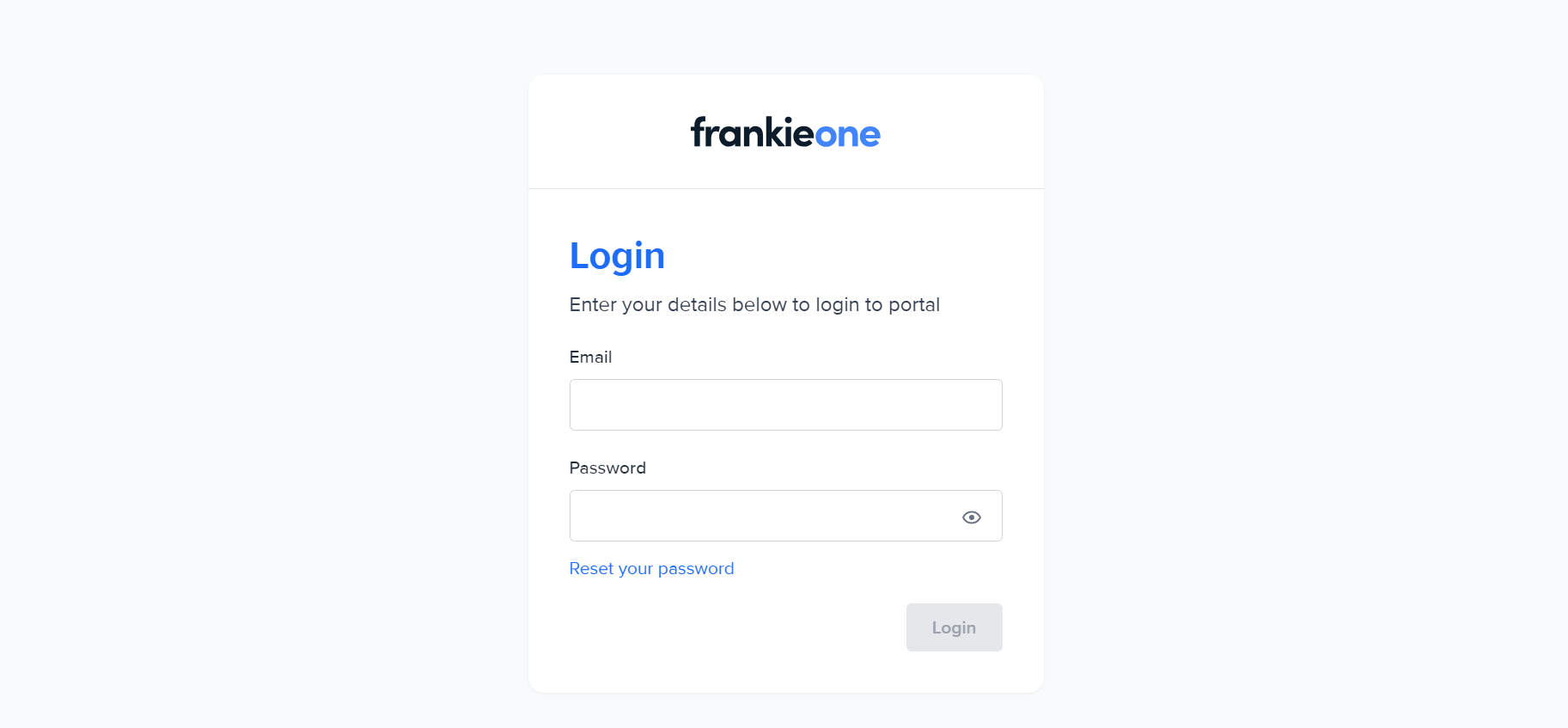 FrankieOne Portal login page.