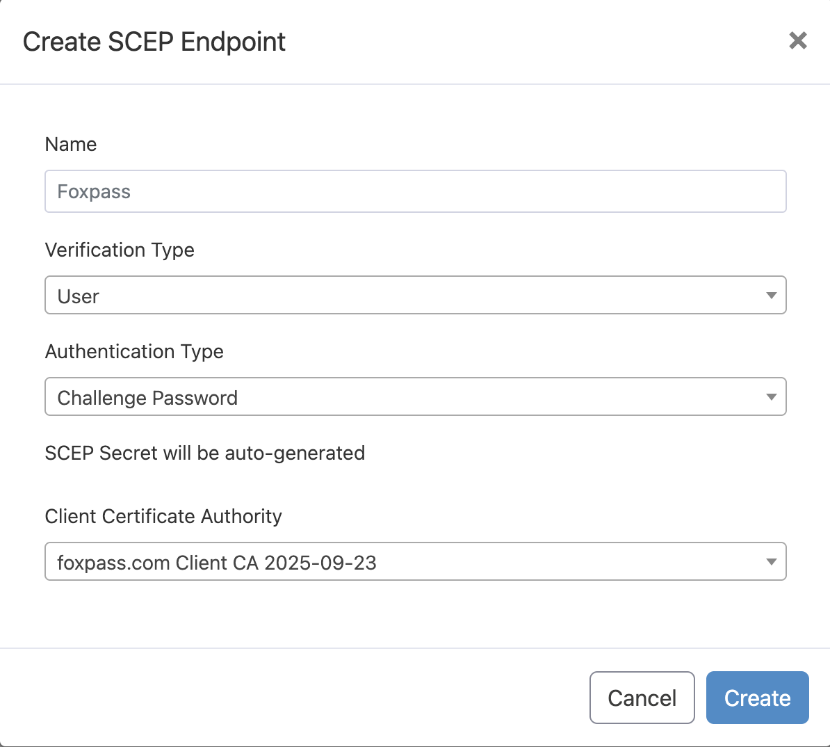 Create SCEP endpoint