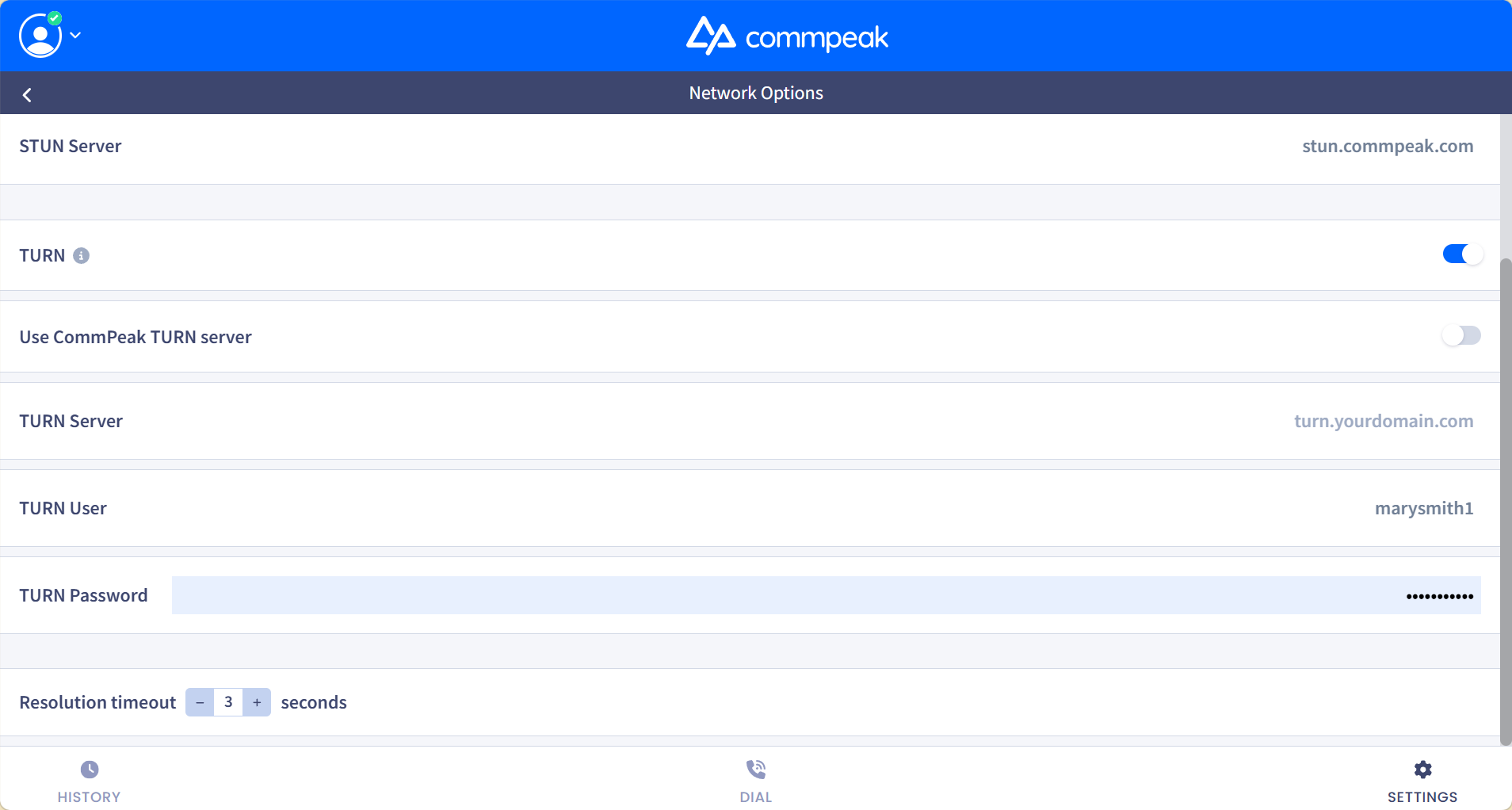 Screenshot of enabling TURN protocol settings using a custom server