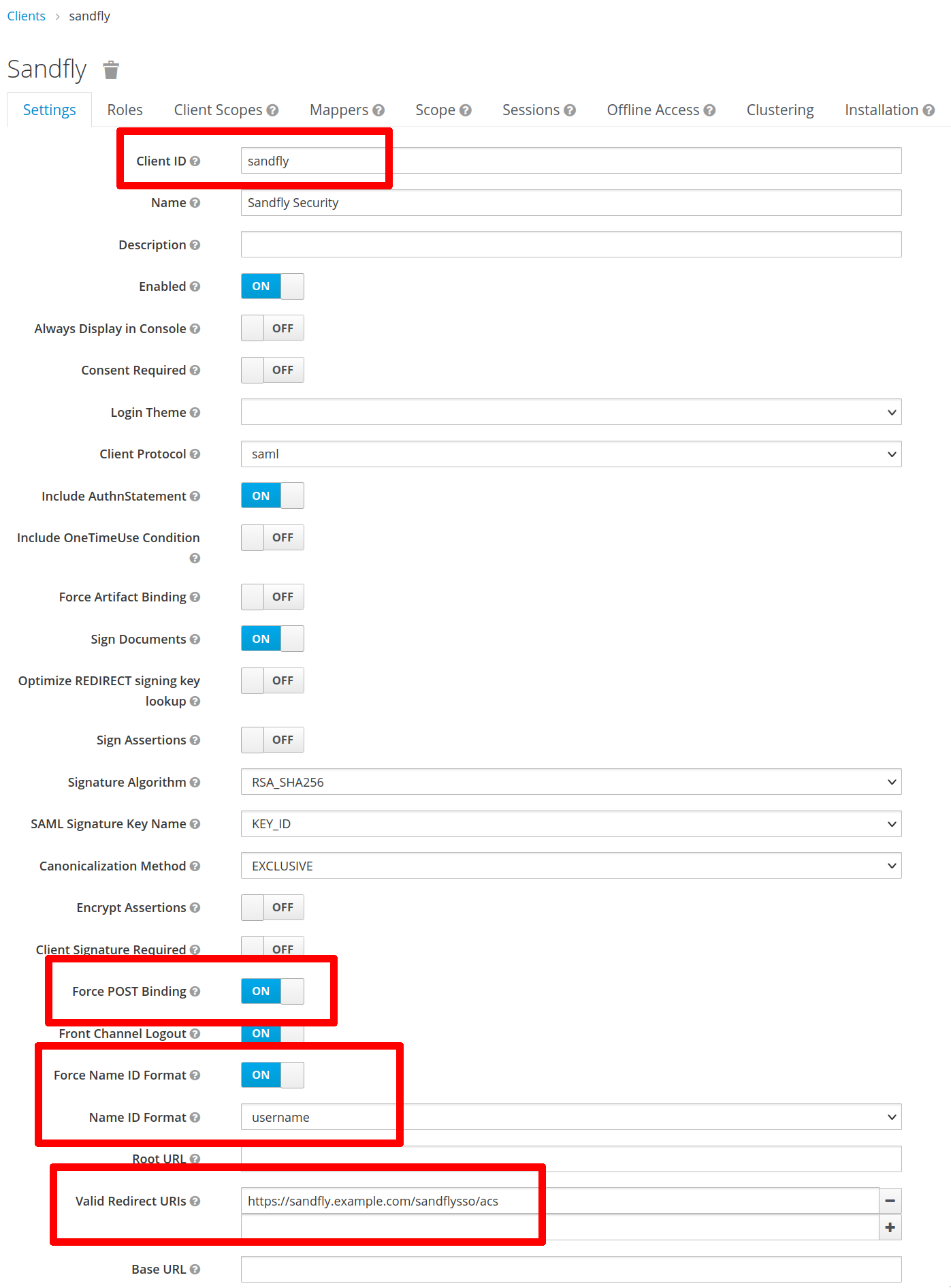 Important Keycloak Example Settings