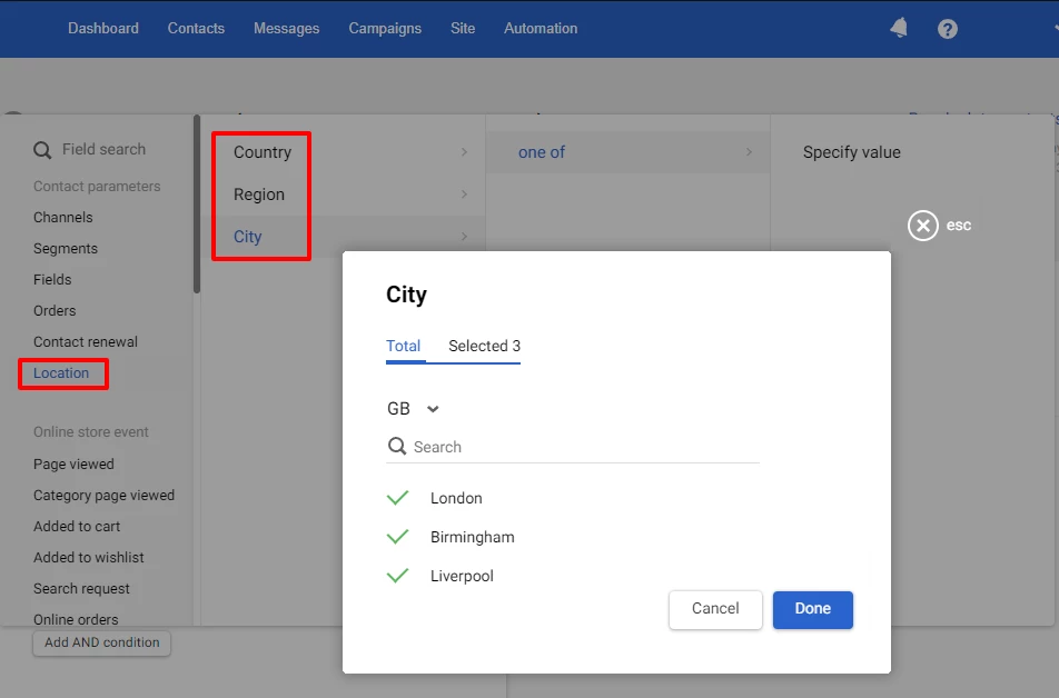 Selecting values in a field