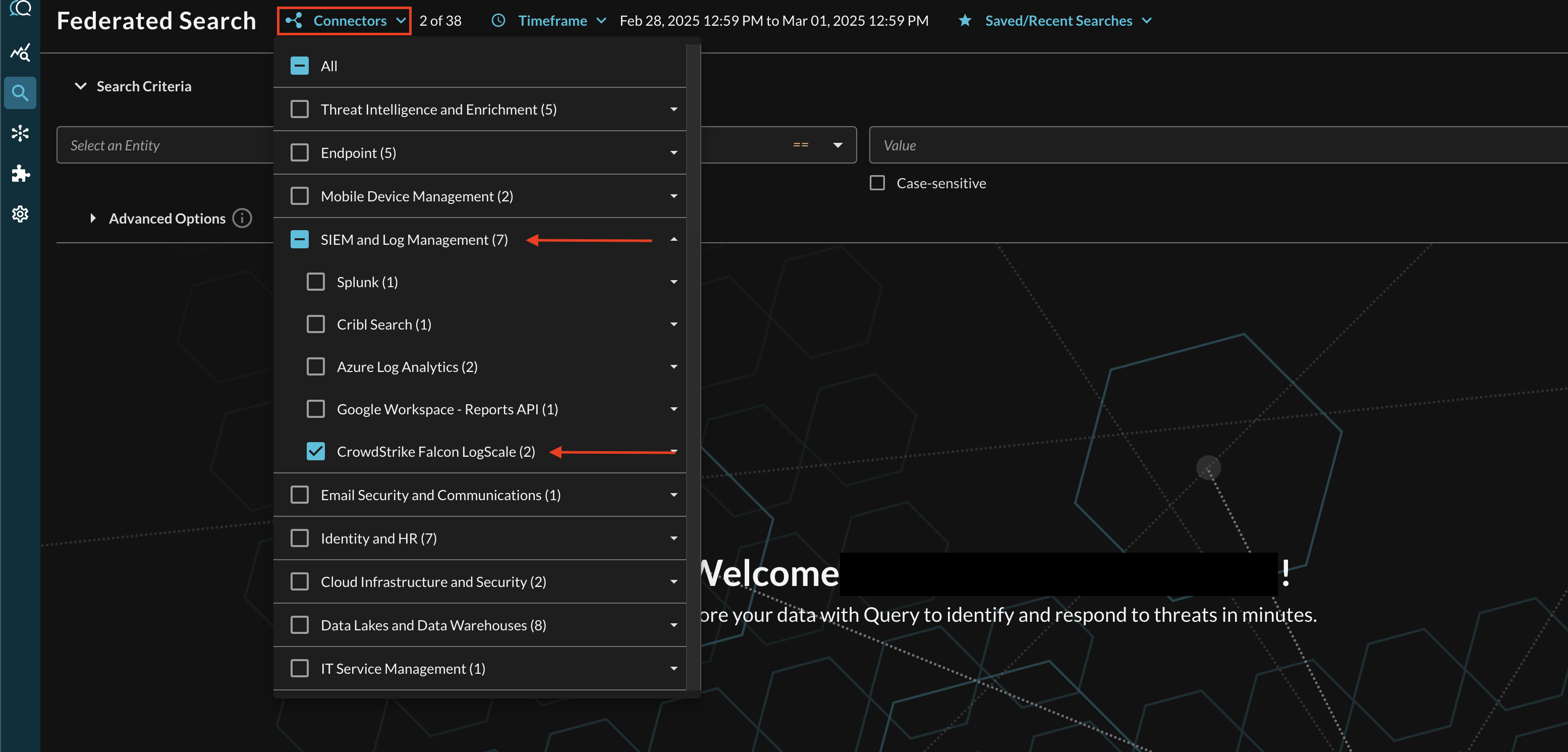 FIG. 5 - Selecting CrowdStrike Falcon LogScale Connector(s)