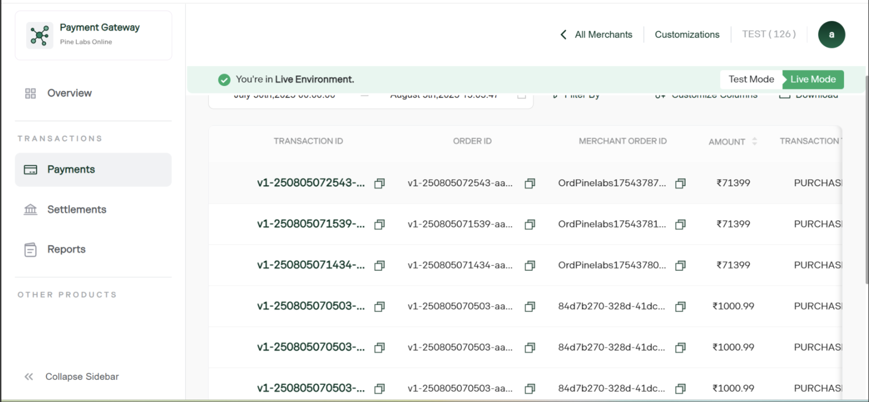 Orders management through pinelabs dashboard