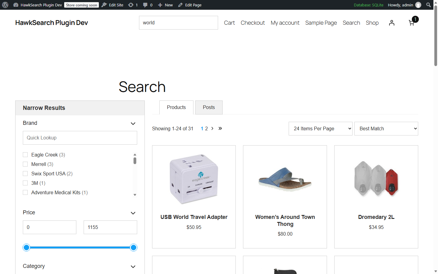Products and Posts tabs