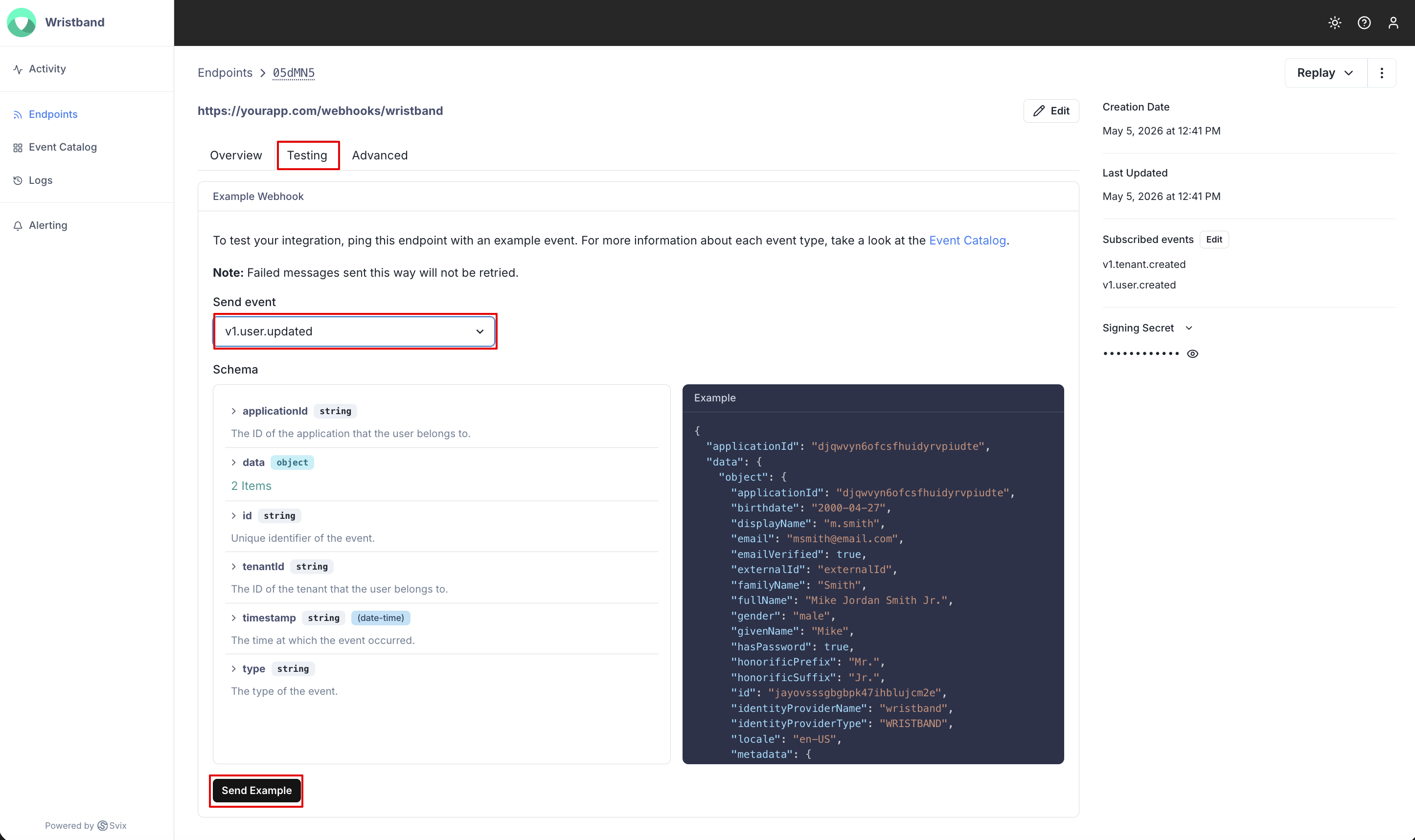 How to send a test event to an endpoint