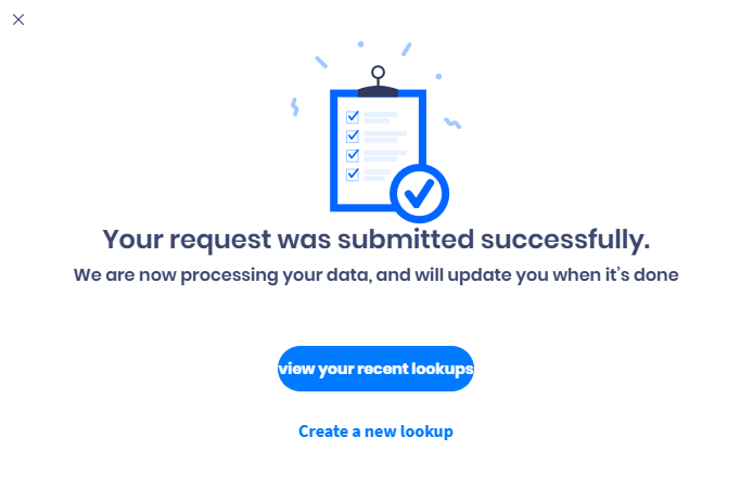 Screenshot of the lookup submission window