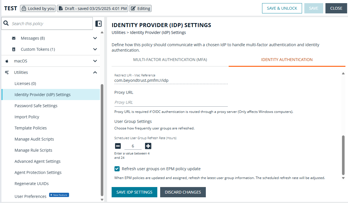 Identity authentication settings
