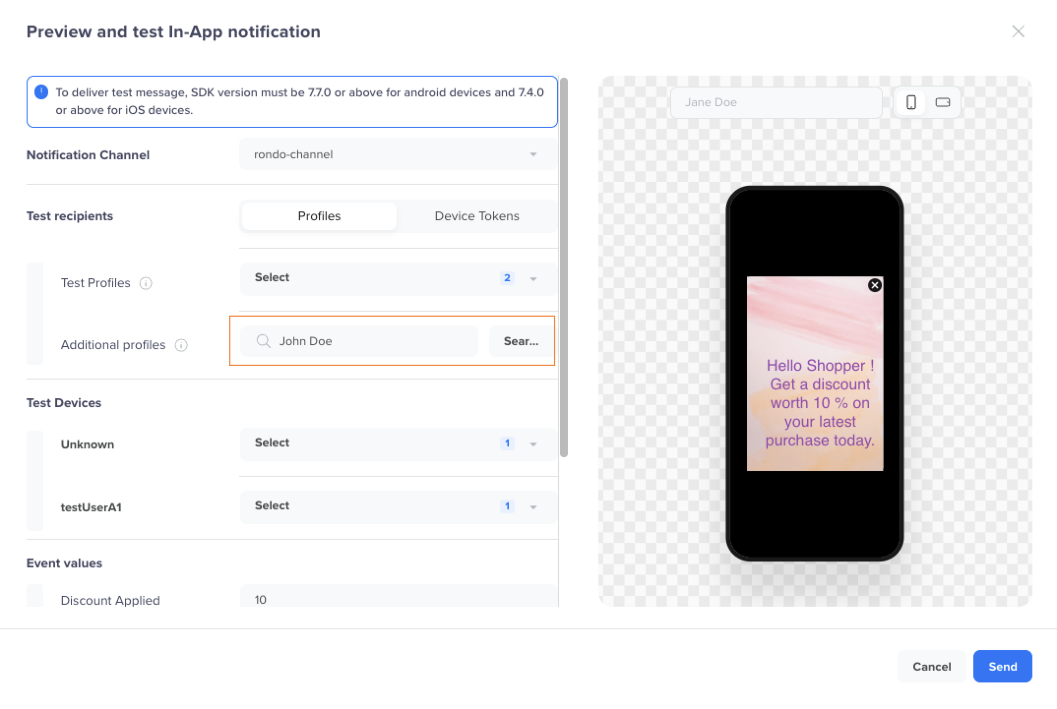 Search Additional Profiles for In-App Testing