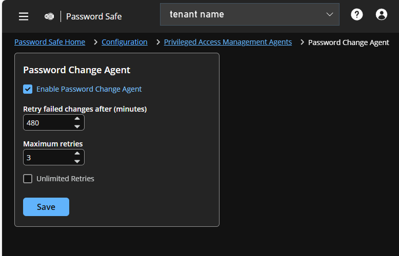 Password Change Agent page