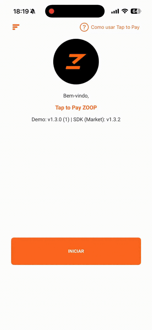 Fluxo de onboarding do Tap to Pay no iPhone apresentado pelo SDK