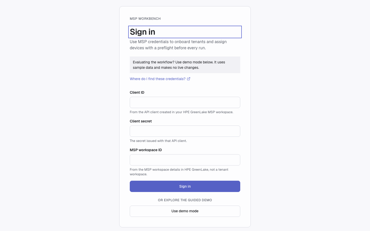 Sign-in screen
