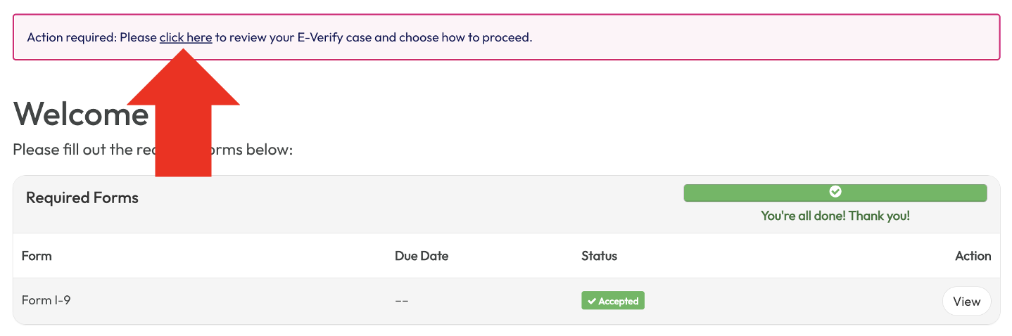 Employee embedded experience: E-Verify case action required
