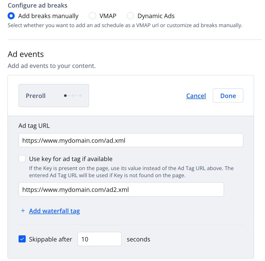 Configure ad breaks for VAST