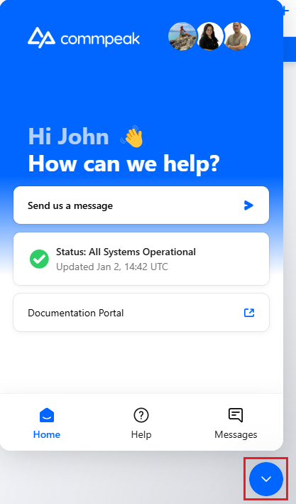 Screenshot of the CommPeak Smart Assistant chat button