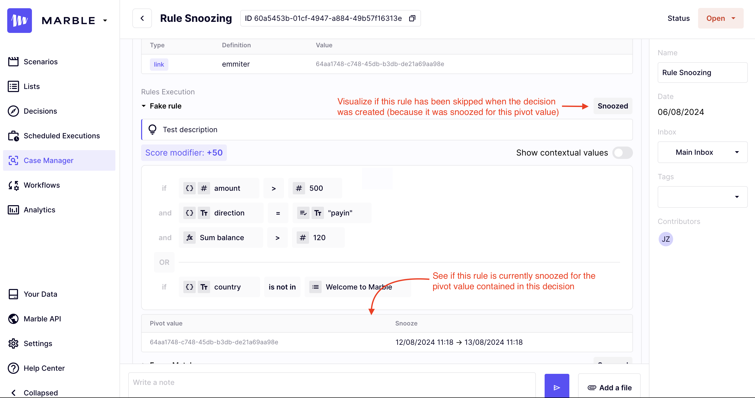 Check if a rule has been snoozed for a decision