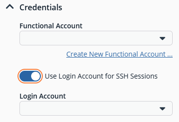 User Login Account for SSH Sessions toggle