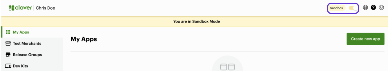 Global Developer Dashboard—Sandbox and Production tabs