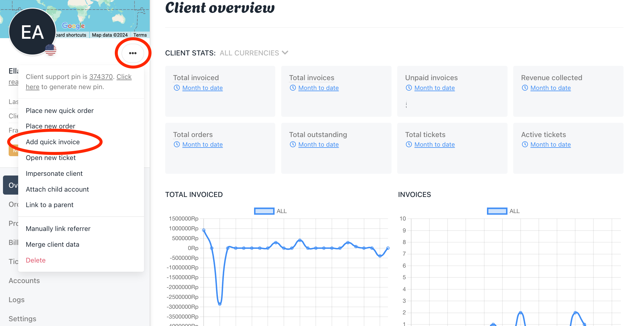 Add Quick Invoice on Client Overview.