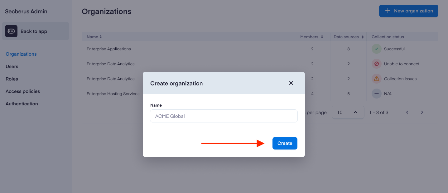 Populate the 'Name' field and Select 'Create'