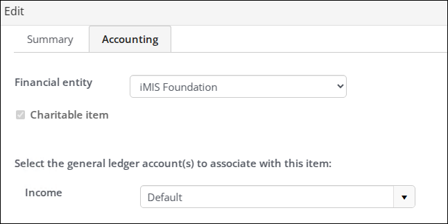 Gift item Accounting tab