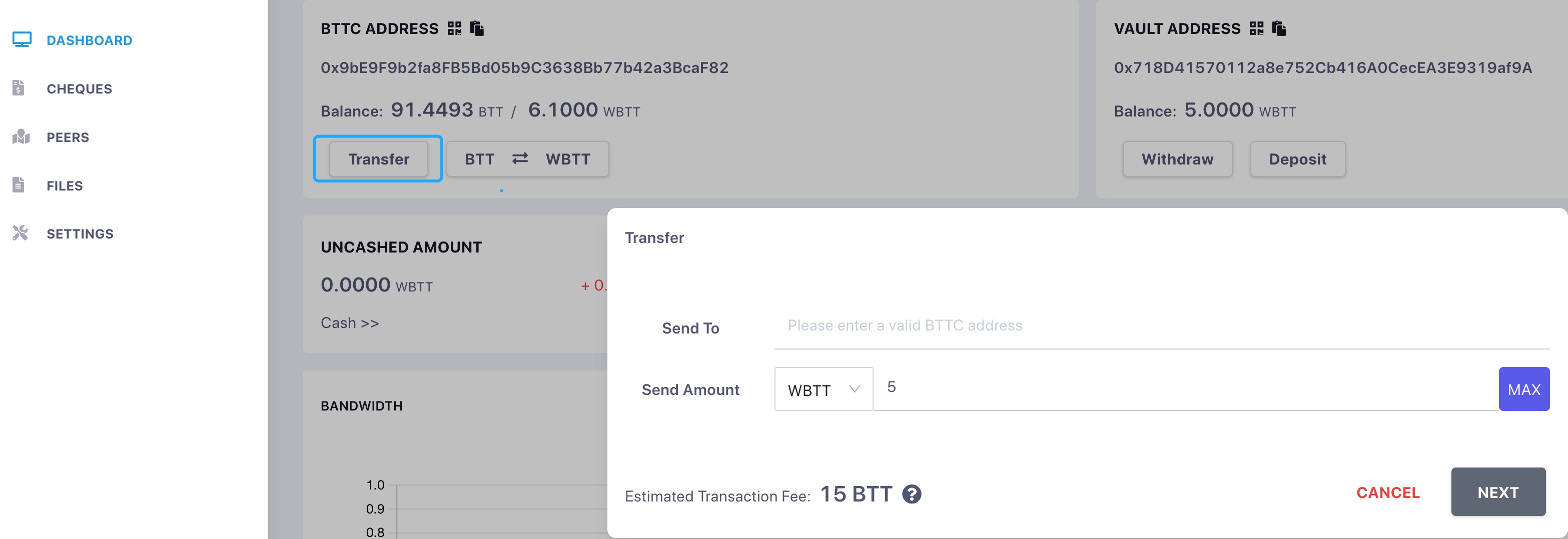 Transfer WBTT to external BTTC address