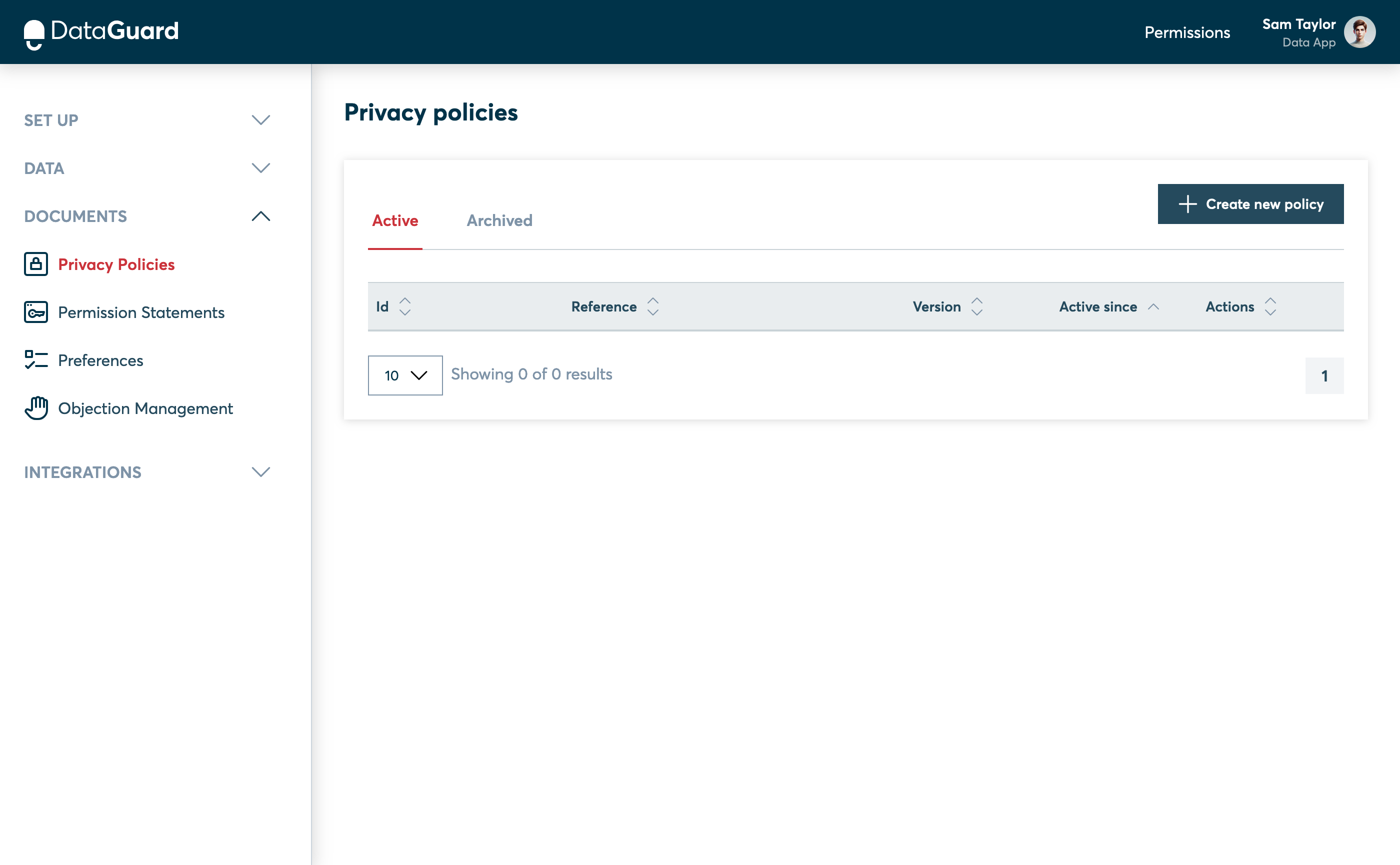 The Privacy Policies page in the CPM UI.