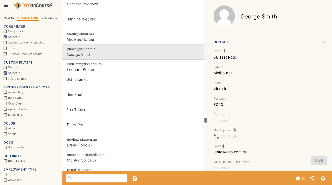 Figure 464. The VET Reporting window looks just like the Contacts window except it only shows students