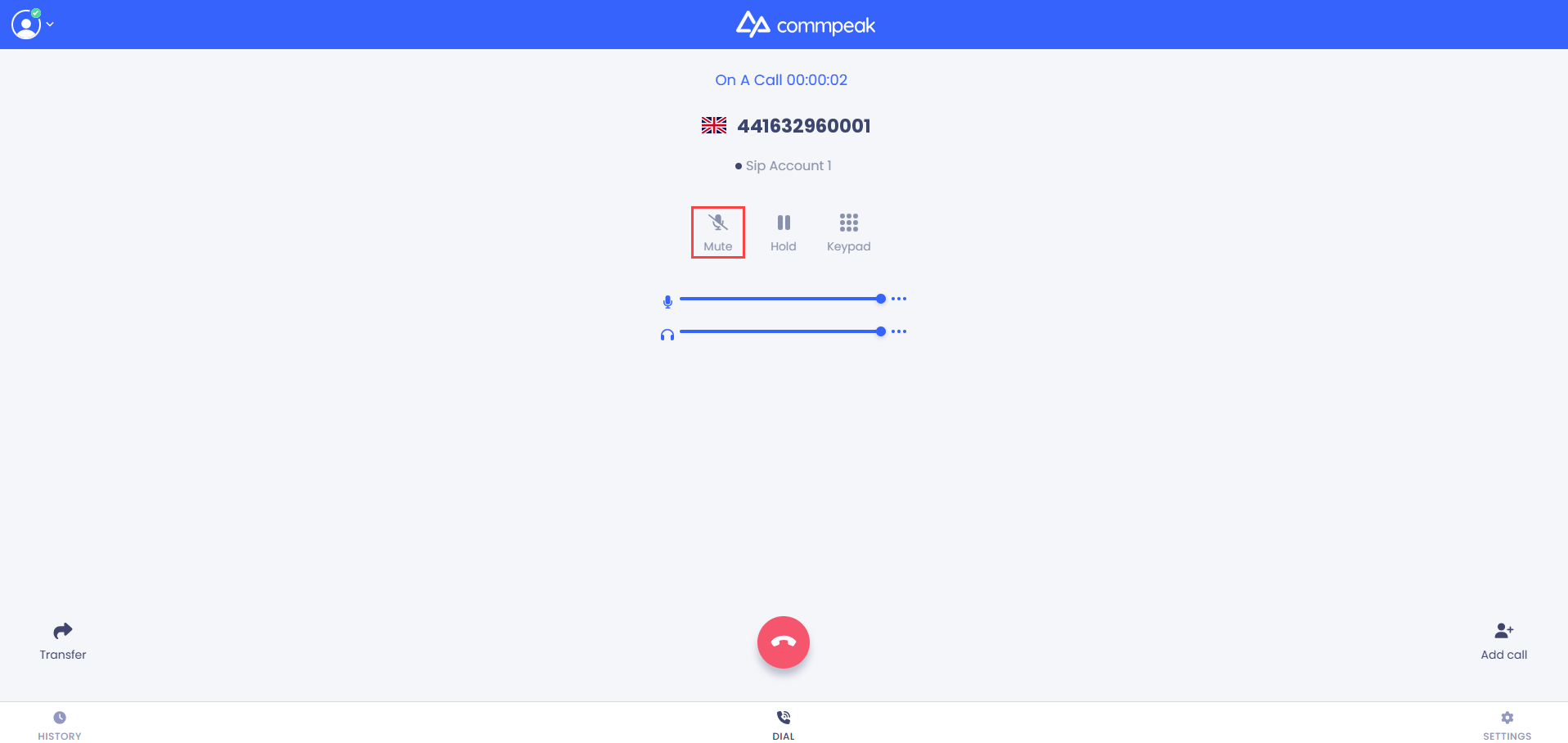 Screenshot of the Mute button