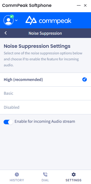 Screenshot of the Noise Suppression options