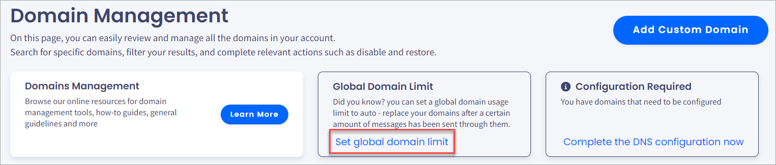 Screenshot of the **Set global domain limit** option