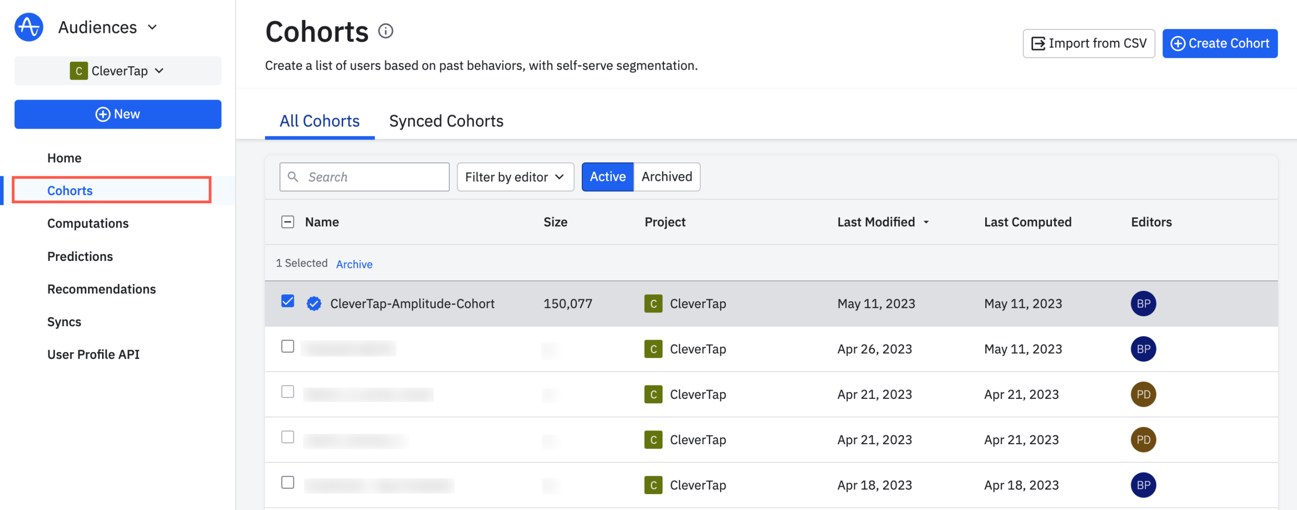 Cohorts Page in Amplitude Dashboard