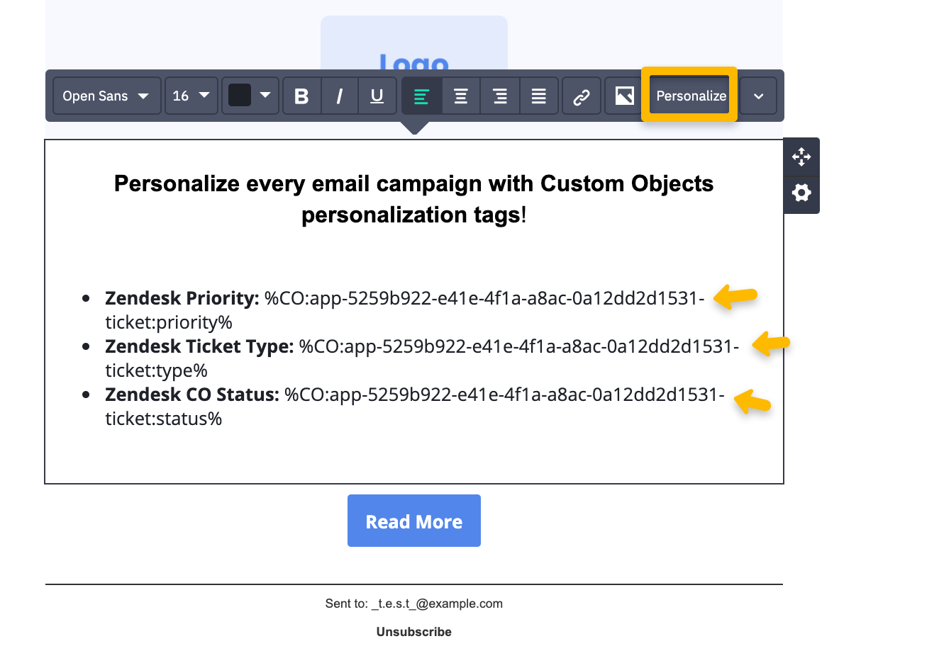Personalize emails with Custom Objects