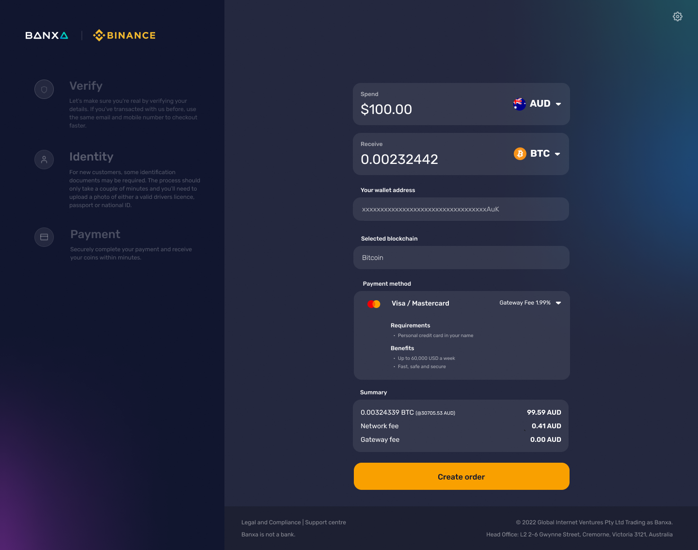 Order Form with Binance Logo