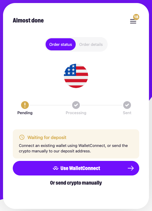 WalletConnect button in the widget