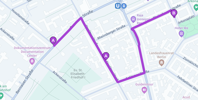 The updated route starts at the new position