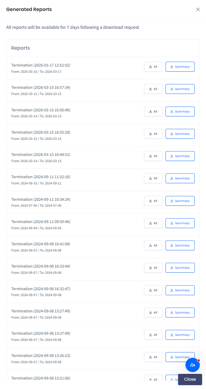 Screenshot of the Generated Reports page