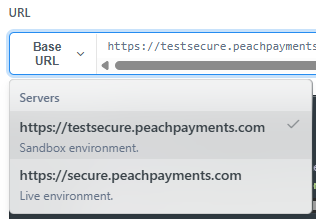 In the API reference section, the live and sandbox endpoints are in the Base URL list.