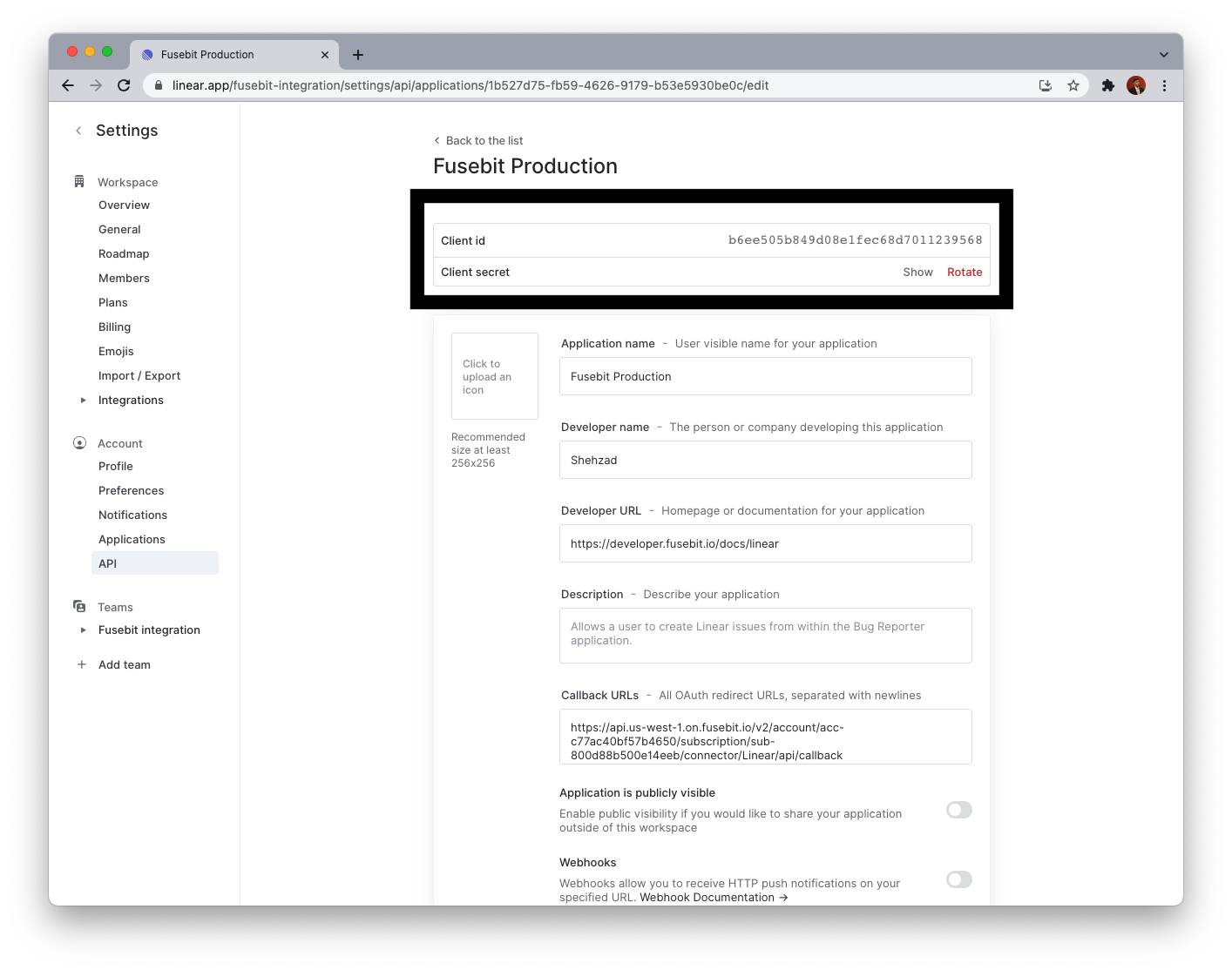 Linear Client ID and Client Secret