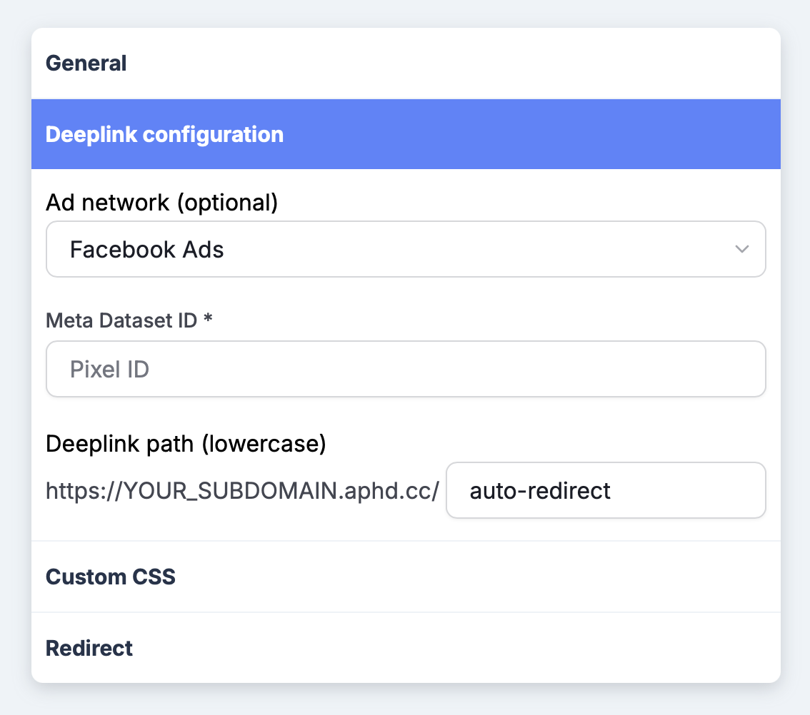 Required fields for creating a deferred deeplink