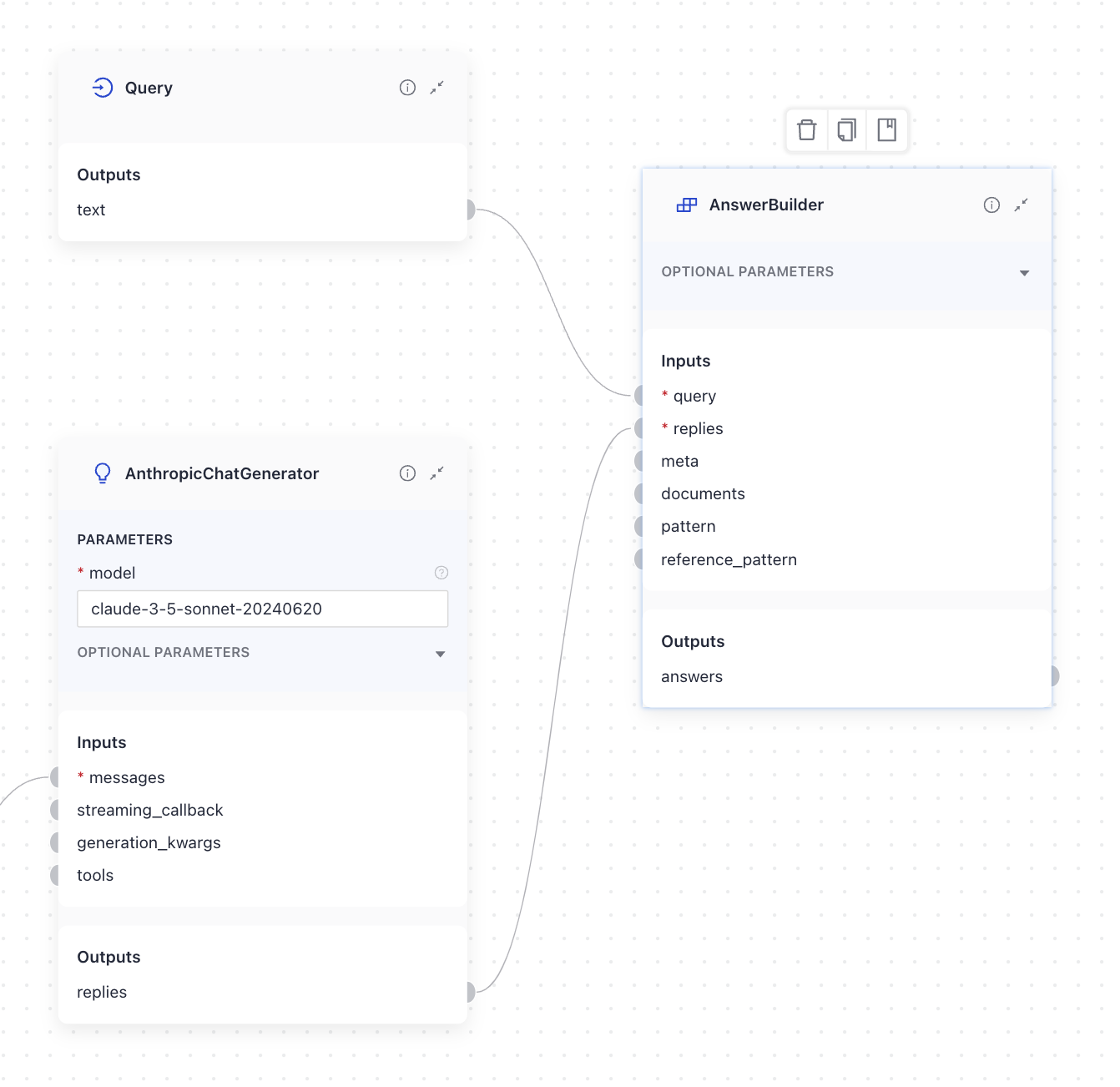 ChatGenerator and Query connected directly to AnswerBuilder