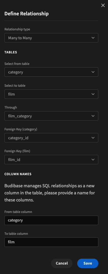 Many to Many relationship between category and film