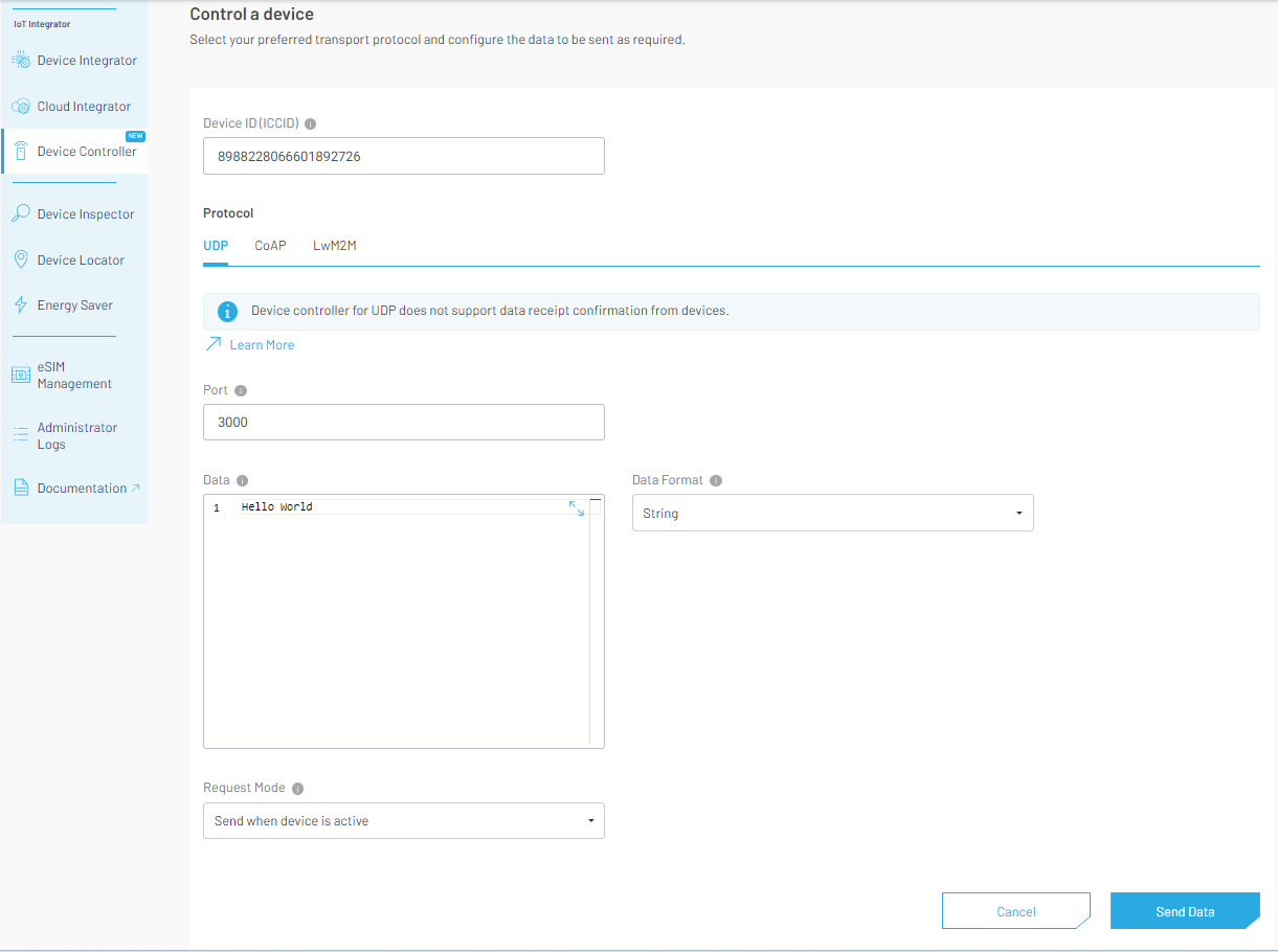 Device controler UDP request creation view