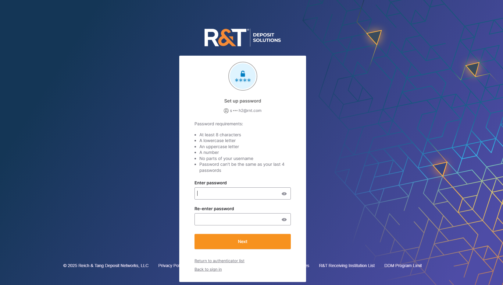 Setup password page