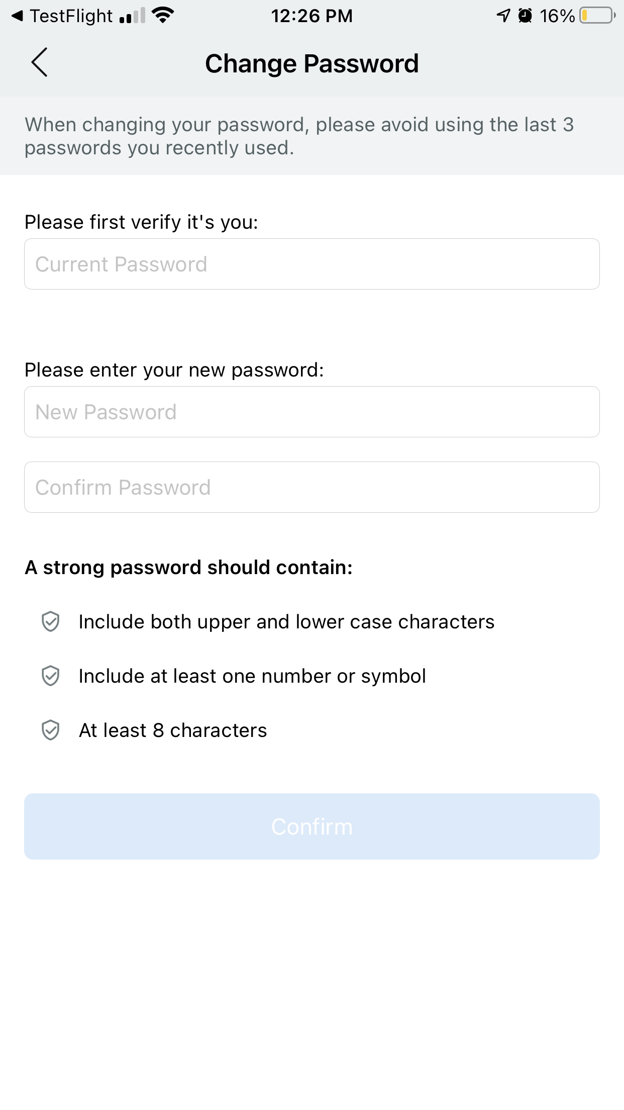 Changing Password
