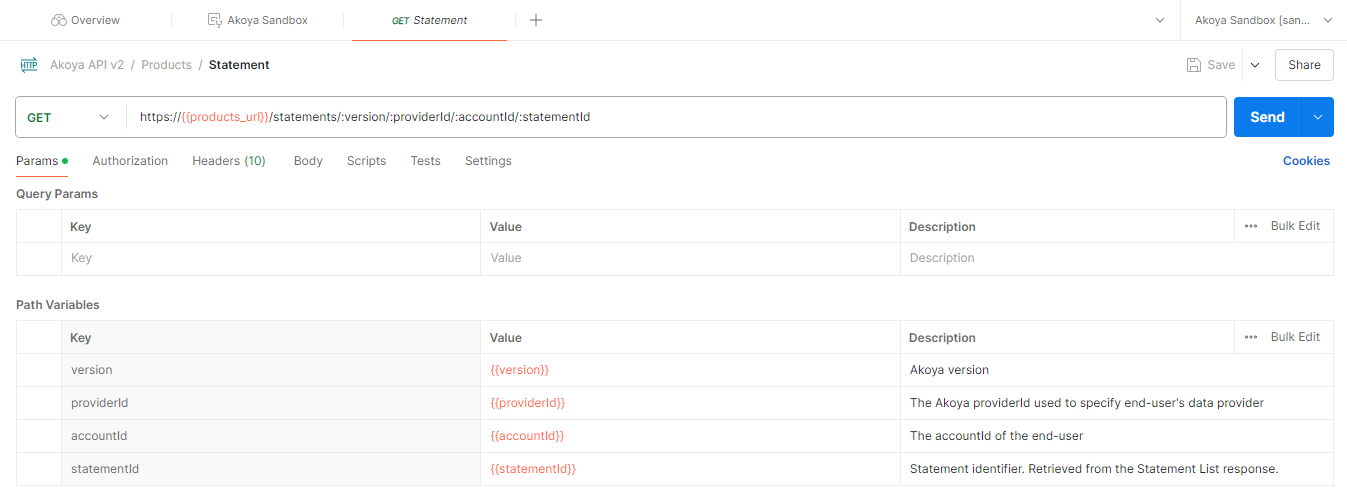 Postman screen - Statement endpoint